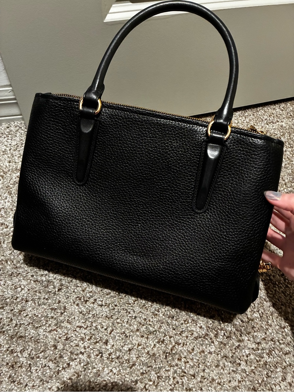 Coach Brooklyn Carryall 28 Black Pebbled Leather Purse Gold Hardware - NO STRAP - Picture 4 of 16